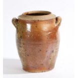 A stoneware twin handled moutarde pot, 25cm high