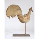 A  late 19th century primitive painted tin cockerel weathervane, possibly American, on later metal