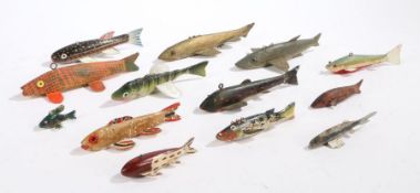 A collection of thirteen fishing lures, various sizes and colours, the largest 20cm long (13)