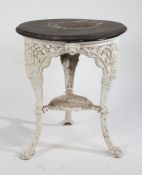 A cast iron pub table by G.H. Tuffield of Norwich, the later circular top above pierced fruiting