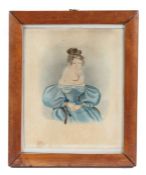 W.H. Goose (early 19th Century), primitive watercolour portrait of a lady in blue, housed in a