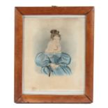 W.H. Goose (early 19th Century), primitive watercolour portrait of a lady in blue, housed in a