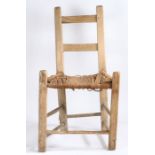 A 19th Century beech chair, possibly Irish, with splat back and ropework seat, on chamfered legs and