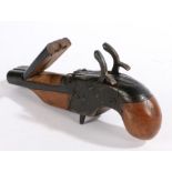 A 19th Century treen and metal snuff box, modelled as a double barrelled pistol, the barrels with