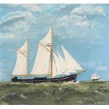 M Slade, Ship at Sea, titled "BUTTERCUP 1884", signed (lower right), oil on card, 19cm x 20cm
