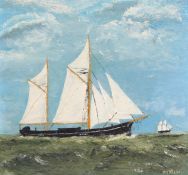 M Slade, Ship at Sea, titled "BUTTERCUP 1884", signed (lower right), oil on card, 19cm x 20cm