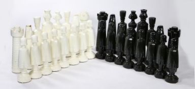 A large-scale garden/conservatory chess set, 1970's/1980's, painted in white & black, together