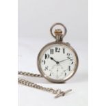 An unusual continental silver goliath pocket watch by The Atlas Watch Co. the white enamel dial with