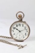 An unusual continental silver goliath pocket watch by The Atlas Watch Co. the white enamel dial with