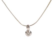 An 18 carat white gold and diamond set pendant necklace, the pendant with a round cut diamond to the