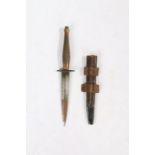Second World War British Second Pattern Fairbairn Sykes Fighting Knife, double edged blackened steel