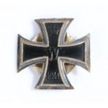 German 1914 Iron Cross 1st Class, private purchase screwback example, vaulted, reverse of cross