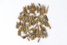 Selection of small calibre shell cases with projectiles (some empty cases) .243, .44, .38, .455.