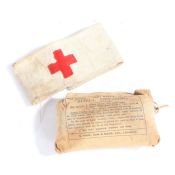 First World War Red Cross Armband as worn by army stretcher bearers, white cotton construction