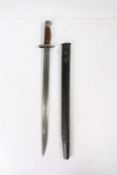 First World War British 1907 bayonet by Wilkinson, marked on one side of the ricasso with crown over