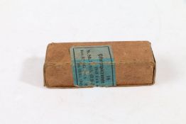 Second World War German box of 16 9 x 19mm rounds, steel cases with japanned bullets, inert