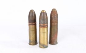 First World War 30mm Pom Pom shells, two French, one German, (3)