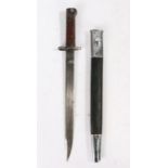 Second World War Indian No.1 Mk II  Sword Bayonet, straight unfullered blade marked to ricasso