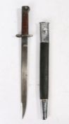 Second World War Indian No.1 Mk II  Sword Bayonet, straight unfullered blade marked to ricasso