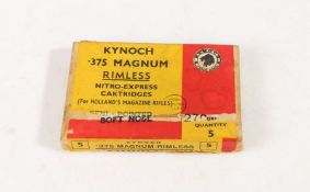 Box of five .375 rounds by Kynoch, inert