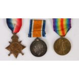 First World War trio of medals, 1914-1915 Star, 1914-1918 British War Medal, and Victory Medal (