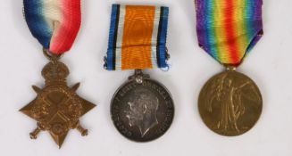 First World War trio of medals, 1914-1915 Star, 1914-1918 British War Medal, and Victory Medal (