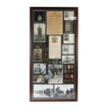 Framed Second World War display including, 1939-1945 Star, Atlantic Star with clasp 'France and