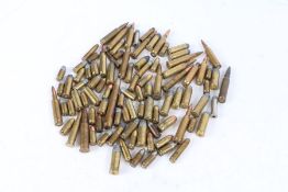 Selection of small calibre shell cases with projectiles (some empty cases) .243, .44, .38, .455.