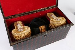 Attributed Second World War Royal Navy Officers full dress gilt bullion epaulettes and bicorne hat
