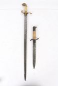 19th Century Hunting Hanger, straight unfullered steel blade, brass handle with lion head pommel,