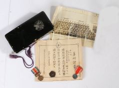 Black lacquered box containing Japanese 1937-1945 China War Medal, Japanese Red Cross Society