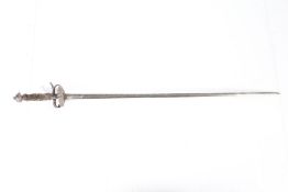 17th Century small sword, steel blade engraved with foliate decoration, pierced decorative double