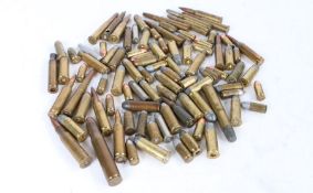 Selection of small calibre shell cases with projectiles (some empty cases) .243, .44, .38, .455.