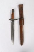 First World War Canadian Ross bayonet dated 6/13 to the pommel, held in leather scabbard with