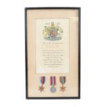 Framed Memorial Scroll,1939-1945 Star, Pacific Star, 1939-1945 British War Medal to Private S.A.