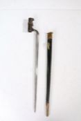 British Pattern 1853 Socket Bayonet, no government markings, held in leather scabbard with brass