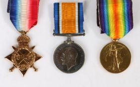 First World War trio of medals, 1914-1915 Star (2028 PTE. W.G. EVANS. R. FUS.) 1914-1918 British War