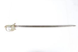 Scarce Victorian Royal Navy Master at Arms Sword, single edged fullered steel blade etched with