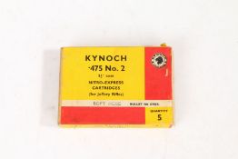 Box of five .475 Game/Hunting rounds by Kynoch, inert