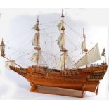 Wooden model of the Swedish warship Vasa or Wasa, presented on a plinth base, 185cm high, 248cm