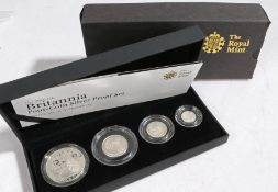 Royal Mint United Kingdom Britannia Collection 2008 Silver Proof 4 Coin Set, £2, £1, 50p & 20p in