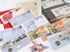 Nine coin covers, modern GB, two albums of covers, world including signed, GB 1843 letter (qty)