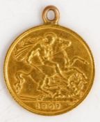 An Edward VII half sovereign, 1907, George and Dragon, pendant mounted