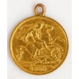 An Edward VII half sovereign, 1907, George and Dragon, pendant mounted