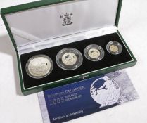 Royal Mint United Kingdom Britannia Collection 2005 Silver Proof 4 Coin Set, £2, £1, 50p & 20p in