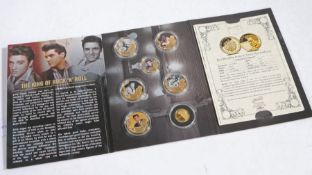 The London Mint, "The King of Rock & Roll", seven coin set, to include a 9 carat gold coin, 8g