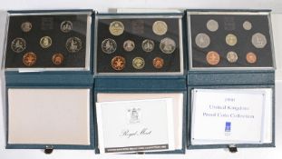 Royal Mint proof coin sets, 1988, 1989, 1990 (3)