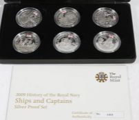 Royal Mint 2009 history of the Royal Navy Ships and Captains silver proof six coin set, limited