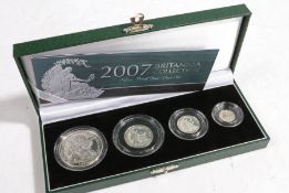 Royal Mint United Kingdom Britannia Collection 2007 Silver Proof 4 Coin Set, £2, £1, 50p & 20p in