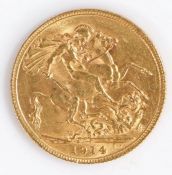 A George V sovereign, 1914, St. George and the dragon